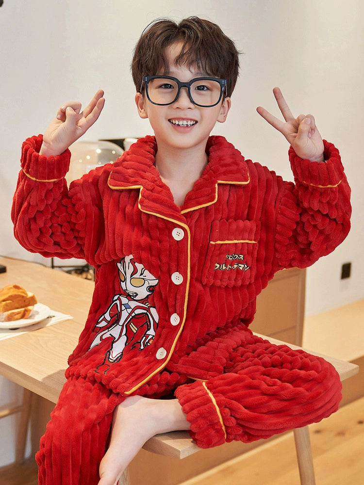 Pijama de menino engrossado de outono e inverno com forro de lã Ultraman