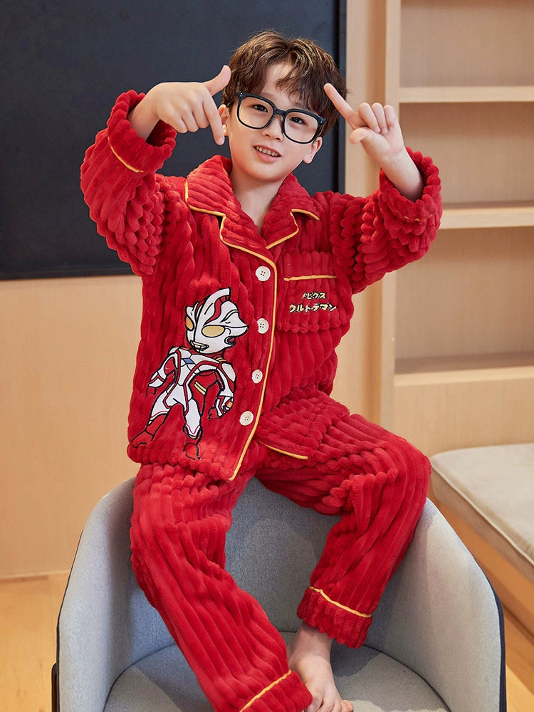 Pijama de menino engrossado de outono e inverno com forro de lã Ultraman