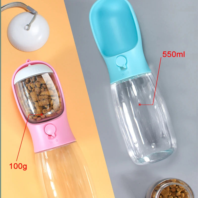 Food Grade material 2 in 1 Portable Pet Dog Water and Food Bottle for Walking Feeder for Dogs Drinking Bottle